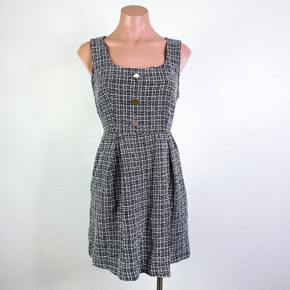 Shein Plaid Sleeveless Apron Jumper Pinafore Tweed Dress Black White Size 4 - Picture 1 of 11